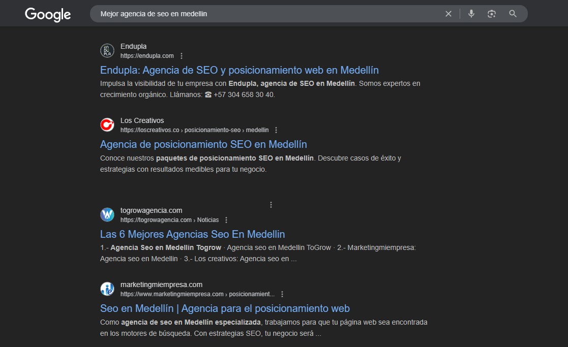 Mejor agencia de SEO en Medellín Resultados en Serps