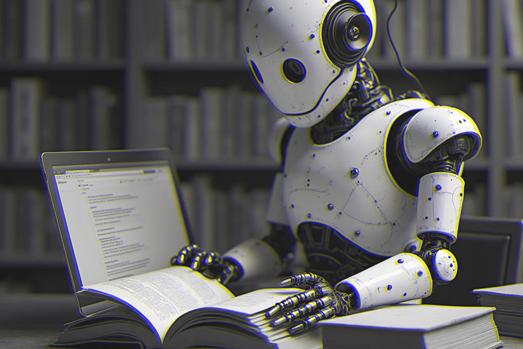 Robot estudiando para entender el lenguaje de un sitio web AIO Artificial Inteligence Optimization en SEO