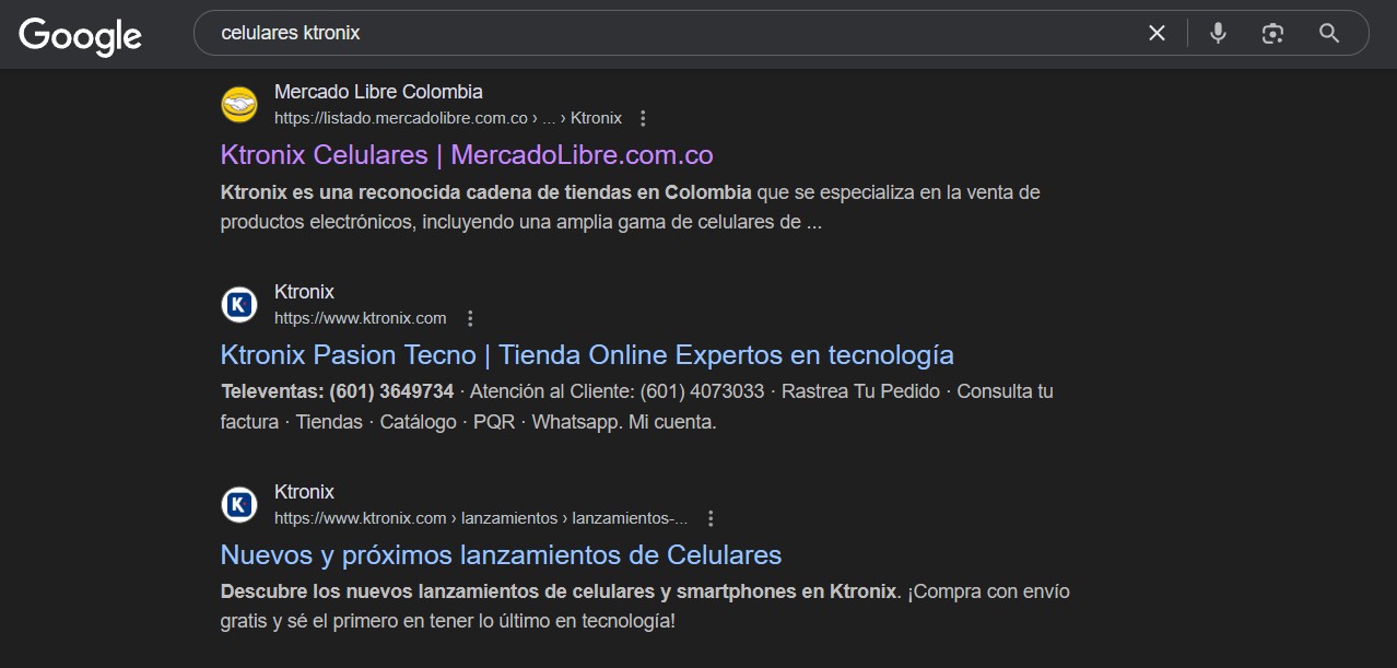 Google retiró contenido de Mercado Libre de los resultados de búsqueda por uso indebido de la palabra Falabella, Endupla SEO Growth Partners Resultados de búsqueda de la palabra clave Ktronix